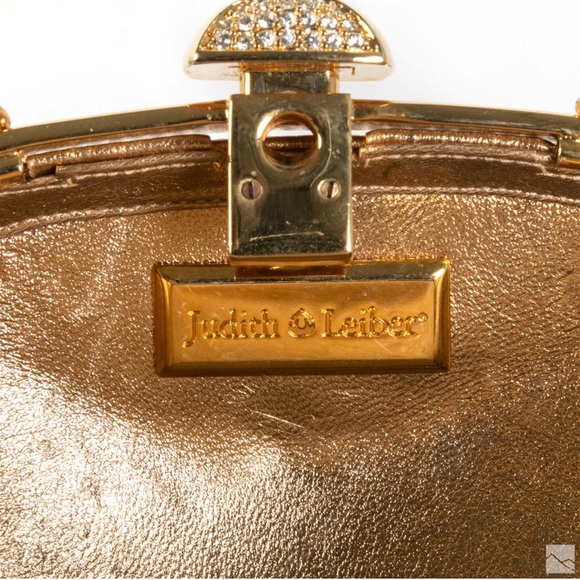 Judith Leiber Crystals Embellished Gilt Box Purse - Picture 7 of 8